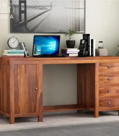 Brason Sheesham Wood Study Table in Honey Finish featuring solid wood construction and a spacious 60-inch desktop.