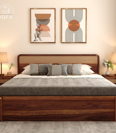 Balikos Sheesham Wood Bed in King Size Teak Finish by IQFA Furniture