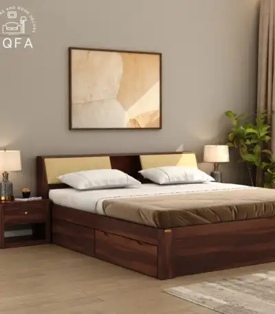 Walken Sheesham Wood Bed in Walnut Finish with a modern minimalist design