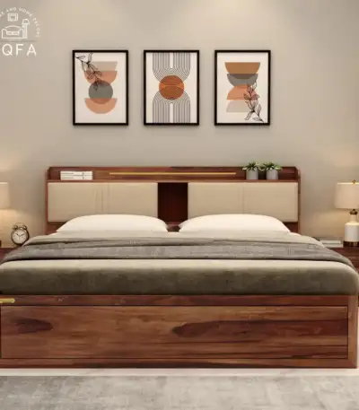 Wildon Premium Sheesham Wood Bed in King Size Teak Finish by IQFA Furniture