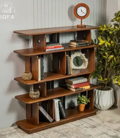 Crossroads Sheesham Wood Bookshelf with Multi-Level Open Storage in Teak Finish