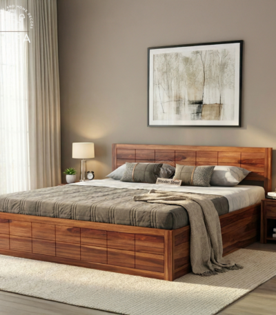 Brixton Sheesham Wood Bed in King Size Honey Finish by IQFA Furniture