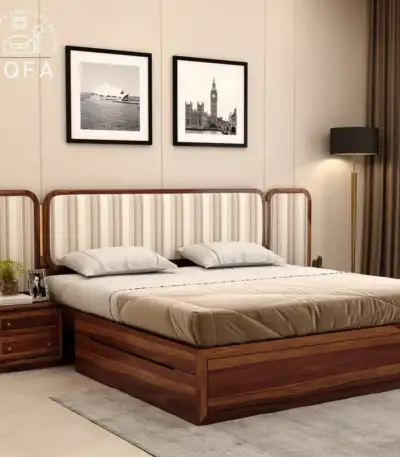 Iransh Premium Sheesham Wood Bed set with 2 modular bedside tables