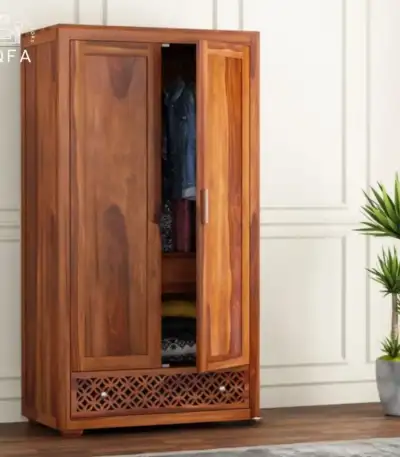 Cambrey Sheesham Wood Double Door Wardrobe in Honey Finish featuring premium solid wood construction and 72-inch height.