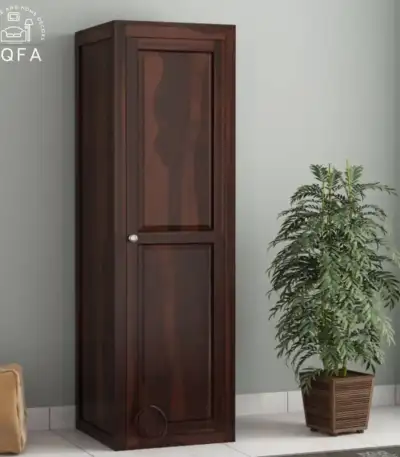Citroen 1 Door Multi-Utility Wardrobe in Walnut Finish crafted from solid Sheesham wood with a 72-inch tall slim design.