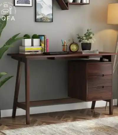 Elvira Study Table Walnut Finish, Elvira Study Table in Walnut Finish crafted from solid Sheesham wood for a modern home office setup.