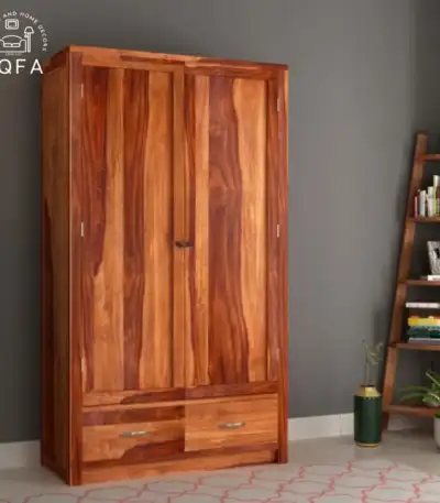 Holden 2 Door Multi Utility Wardrobe in Honey Finish crafted from solid Sheesham wood with a 72-inch high storage frame.