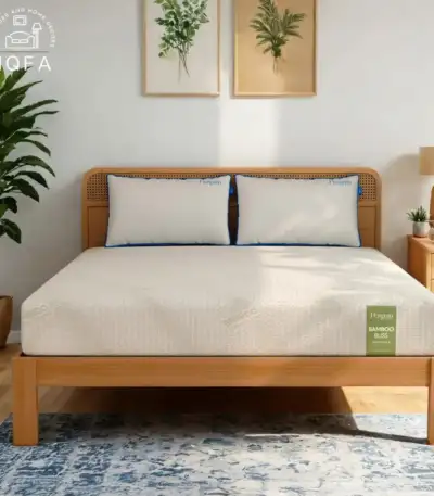 Bamboo Bliss Latex Mattress King Size 6 inch with breathable bamboo fabric cover in a master bedroom.