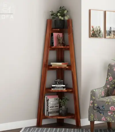 Juniper Sheesham Wood Book Shelf with 5 Open Shelves in Honey Finish by IQFA Furniture