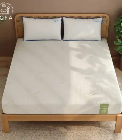 Ortho Zen Orthopedic Mattress Queen Size 78x66 with high-GSM knitted cover in a serene bedroom setting.